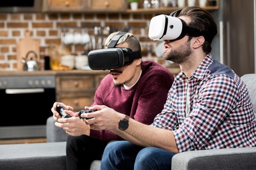 two men playing virtual reality video game